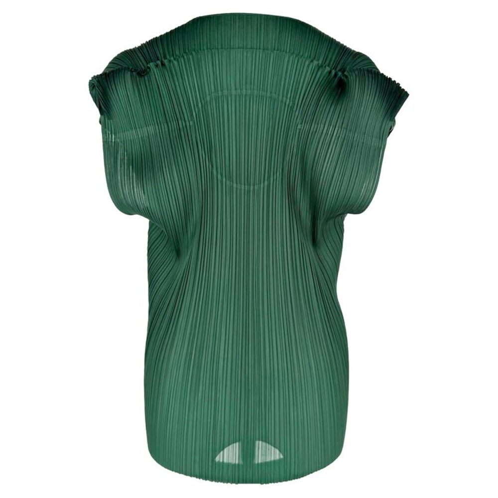 Pleats Please Short Sleeve Blouse in Green Polyester